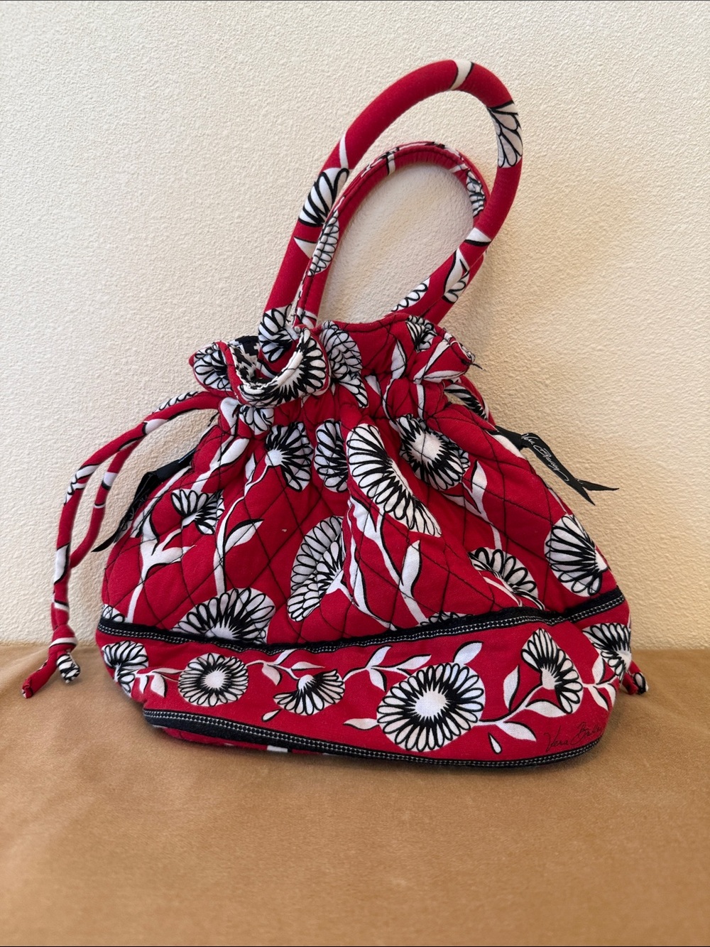Vera Bradley Red Quilted Floral Drawstring Shoulder Bag